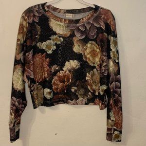 Altar'd State Size M Long Sleeve Cropped Floral Shimmer Top